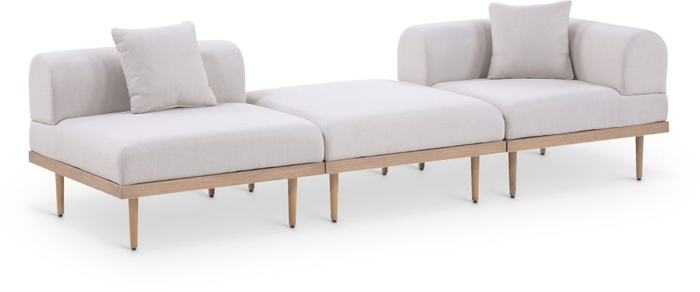 Meridian Furniture Laguna 3 Piece Modular Outdoor Sofa with Olefin Cushions and Teak Aluminum Frame 55036Beige-S3D
