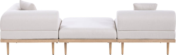 Meridian Furniture Laguna 3 Piece Modular Outdoor Sofa with Olefin Cushions and Teak Aluminum Frame 55036Beige-S3D