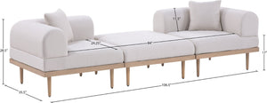 Meridian Furniture Laguna 3 Piece Modular Outdoor Sofa Uv Resistant Olefin Fabric Teak Aluminum Frame 55036Beige-S3E