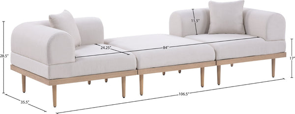Meridian Furniture Laguna 3 Piece Modular Outdoor Sofa Uv Resistant Olefin Fabric Teak Aluminum Frame 55036Beige-S3E