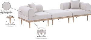 Meridian Furniture Laguna 3 Piece Modular Outdoor Sofa Uv Resistant Olefin Fabric Teak Aluminum Frame 55036Beige-S3E