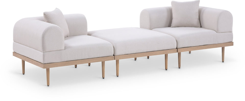 Meridian Furniture Laguna 3 Piece Modular Outdoor Sofa Uv Resistant Olefin Fabric Teak Aluminum Frame 55036Beige-S3E