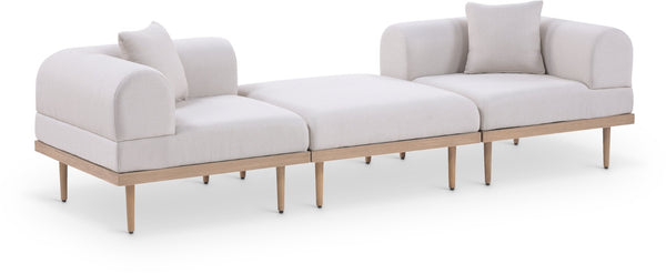 Meridian Furniture Laguna 3 Piece Modular Outdoor Sofa Uv Resistant Olefin Fabric Teak Aluminum Frame 55036Beige-S3E