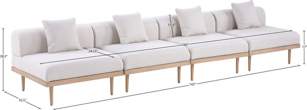 Meridian Furniture Laguna Four Piece Modular Outdoor Sectional with Olefin Fabric and Teak Aluminum Frame 55036Beige-S4A