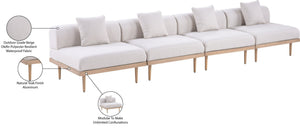 Meridian Furniture Laguna Four Piece Modular Outdoor Sectional with Olefin Fabric and Teak Aluminum Frame 55036Beige-S4A
