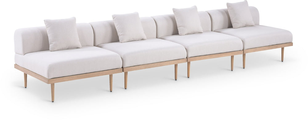Meridian Furniture Laguna Four Piece Modular Outdoor Sectional with Olefin Fabric and Teak Aluminum Frame 55036Beige-S4A