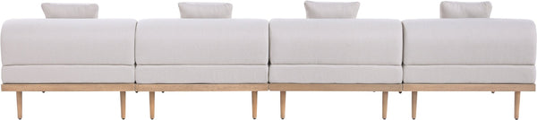 Meridian Furniture Laguna Four Piece Modular Outdoor Sectional with Olefin Fabric and Teak Aluminum Frame 55036Beige-S4A