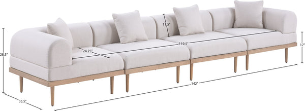 Meridian Furniture Laguna Four Piece Outdoor Modular Sectional Olefin Fabric Teak Aluminum Frame Patio 55036Beige-S4B