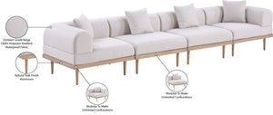 Meridian Furniture Laguna Four Piece Outdoor Modular Sectional Olefin Fabric Teak Aluminum Frame Patio 55036Beige-S4B
