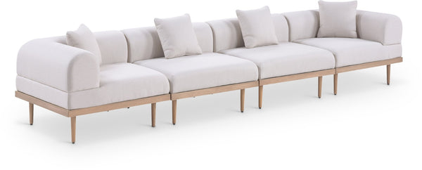 Meridian Furniture Laguna Four Piece Outdoor Modular Sectional Olefin Fabric Teak Aluminum Frame Patio 55036Beige-S4B
