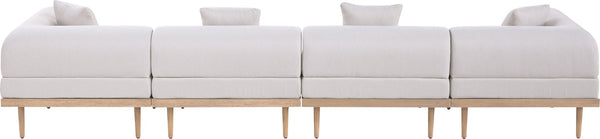 Meridian Furniture Laguna Four Piece Outdoor Modular Sectional Olefin Fabric Teak Aluminum Frame Patio 55036Beige-S4B