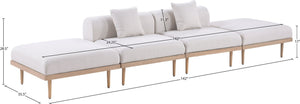 Meridian Furniture Laguna Four Piece Modular Outdoor Sectional with Teak Frame and Olefin Cushions 55036Beige-S4C