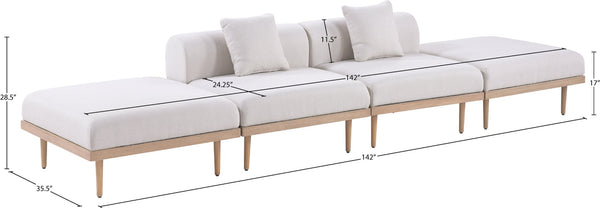 Meridian Furniture Laguna Four Piece Modular Outdoor Sectional with Teak Frame and Olefin Cushions 55036Beige-S4C