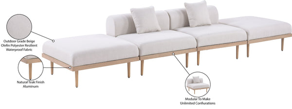 Meridian Furniture Laguna Four Piece Modular Outdoor Sectional with Teak Frame and Olefin Cushions 55036Beige-S4C