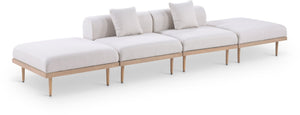 Meridian Furniture Laguna Four Piece Modular Outdoor Sectional with Teak Frame and Olefin Cushions 55036Beige-S4C