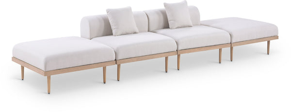 Meridian Furniture Laguna Four Piece Modular Outdoor Sectional with Teak Frame and Olefin Cushions 55036Beige-S4C