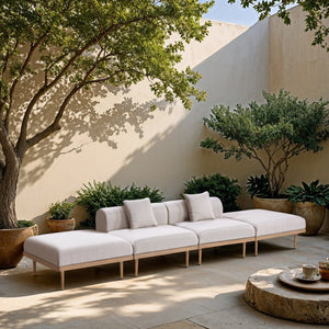 Meridian Furniture Laguna Four Piece Modular Outdoor Sectional with Teak Frame and Olefin Cushions 55036Beige-S4C