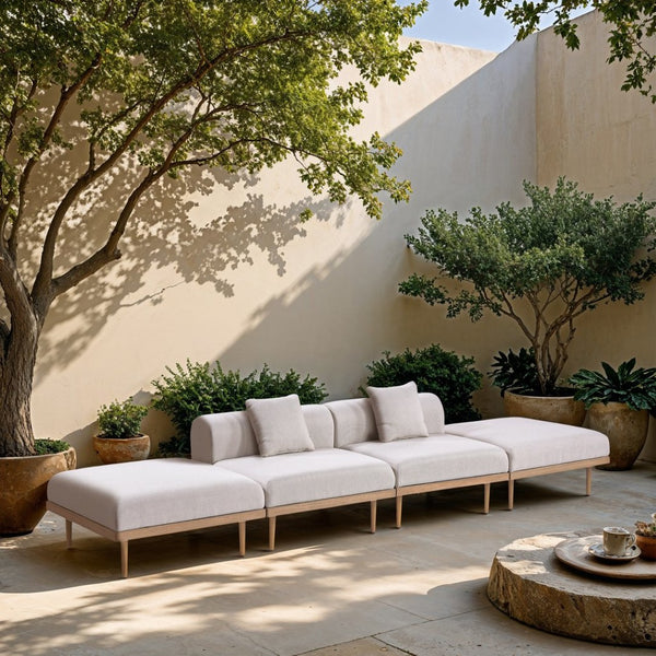 Meridian Furniture Laguna Four Piece Modular Outdoor Sectional with Teak Frame and Olefin Cushions 55036Beige-S4C
