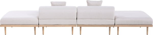 Meridian Furniture Laguna Four Piece Modular Outdoor Sectional with Teak Frame and Olefin Cushions 55036Beige-S4C