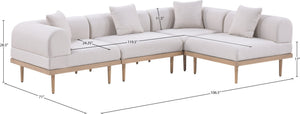 Meridian Furniture Laguna 4 Piece Modular Outdoor Sectional Olefin Fabric Teak Aluminum Patio Set 55036Beige-Sec4B
