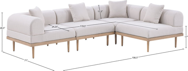 Meridian Furniture Laguna 4 Piece Modular Outdoor Sectional Olefin Fabric Teak Aluminum Patio Set 55036Beige-Sec4B