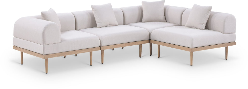 Meridian Furniture Laguna 4 Piece Modular Outdoor Sectional Olefin Fabric Teak Aluminum Patio Set 55036Beige-Sec4B