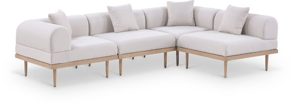 Meridian Furniture Laguna 4 Piece Modular Outdoor Sectional Olefin Fabric Teak Aluminum Patio Set 55036Beige-Sec4B
