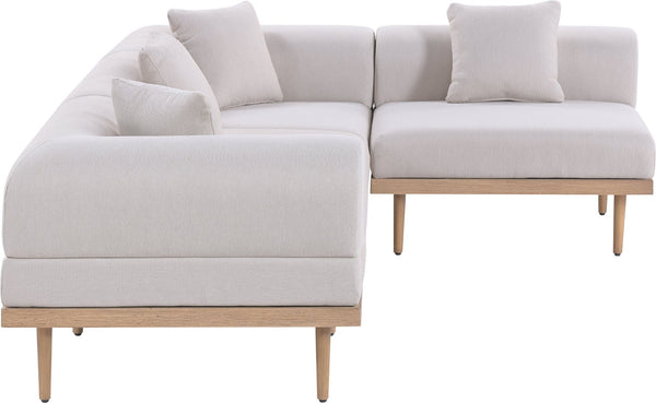 Meridian Furniture Laguna 4 Piece Modular Outdoor Sectional Olefin Fabric Teak Aluminum Patio Set 55036Beige-Sec4B