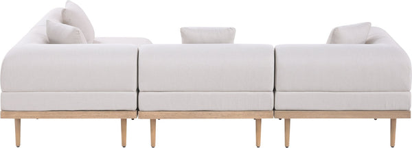 Meridian Furniture Laguna 4 Piece Modular Outdoor Sectional Olefin Fabric Teak Aluminum Patio Set 55036Beige-Sec4B