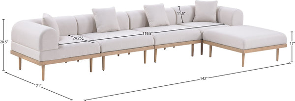 Meridian Furniture Laguna Five Piece Modular Outdoor Sectional Teak Aluminum Frame Olefin Fabric Patio 55036Beige-Sec5A