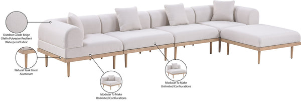 Meridian Furniture Laguna Five Piece Modular Outdoor Sectional Teak Aluminum Frame Olefin Fabric Patio 55036Beige-Sec5A