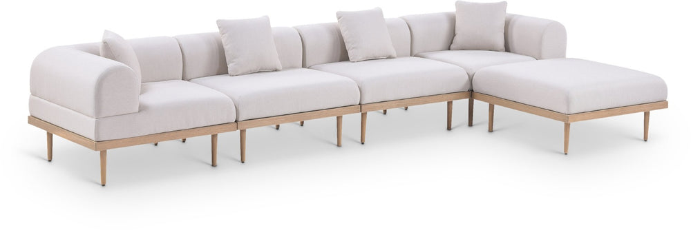 Meridian Furniture Laguna Five Piece Modular Outdoor Sectional Teak Aluminum Frame Olefin Fabric Patio 55036Beige-Sec5A