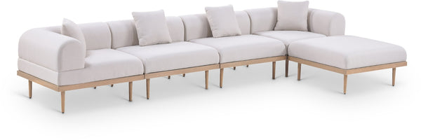 Meridian Furniture Laguna Five Piece Modular Outdoor Sectional Teak Aluminum Frame Olefin Fabric Patio 55036Beige-Sec5A