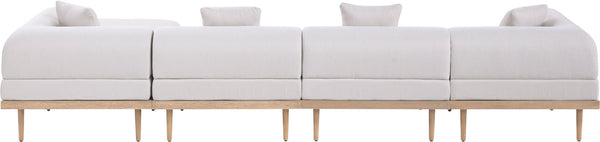 Meridian Furniture Laguna Five Piece Modular Outdoor Sectional Teak Aluminum Frame Olefin Fabric Patio 55036Beige-Sec5A