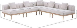 Meridian Furniture Laguna Five Piece Outdoor Modular Sectional Teak Aluminum Frame Olefin Fabric Patio 55036Beige-Sec5B