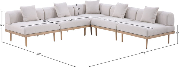 Meridian Furniture Laguna Five Piece Outdoor Modular Sectional Teak Aluminum Frame Olefin Fabric Patio 55036Beige-Sec5B