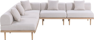 Meridian Furniture Laguna Five Piece Outdoor Modular Sectional Teak Aluminum Frame Olefin Fabric Patio 55036Beige-Sec5B