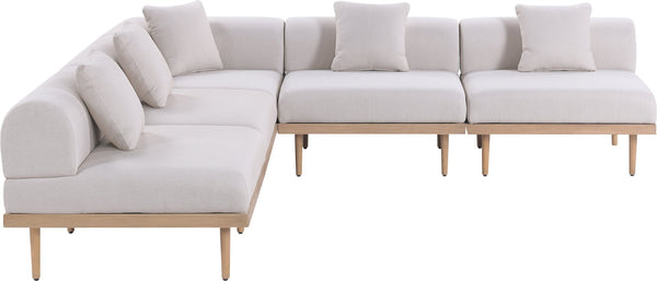 Meridian Furniture Laguna Five Piece Outdoor Modular Sectional Teak Aluminum Frame Olefin Fabric Patio 55036Beige-Sec5B