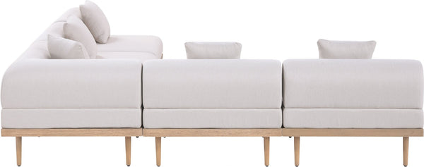 Meridian Furniture Laguna Five Piece Outdoor Modular Sectional Teak Aluminum Frame Olefin Fabric Patio 55036Beige-Sec5B
