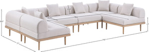 Meridian Furniture Laguna Six Piece Modular Outdoor Sectional Olefin Fabric Teak Aluminum Patio Set 55036Beige-Sec6D
