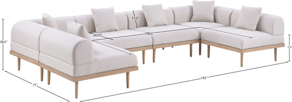 Meridian Furniture Laguna Six Piece Modular Outdoor Sectional Olefin Fabric Teak Aluminum Patio Set 55036Beige-Sec6D