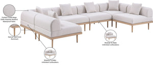 Meridian Furniture Laguna Six Piece Modular Outdoor Sectional Olefin Fabric Teak Aluminum Patio Set 55036Beige-Sec6D