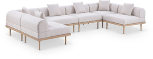 Meridian Furniture Laguna Six Piece Modular Outdoor Sectional Olefin Fabric Teak Aluminum Patio Set 55036Beige-Sec6D