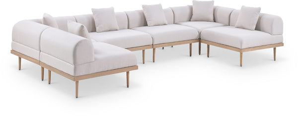 Meridian Furniture Laguna Six Piece Modular Outdoor Sectional Olefin Fabric Teak Aluminum Patio Set 55036Beige-Sec6D
