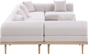 Meridian Furniture Laguna Six Piece Modular Outdoor Sectional Olefin Fabric Teak Aluminum Patio Set 55036Beige-Sec6D