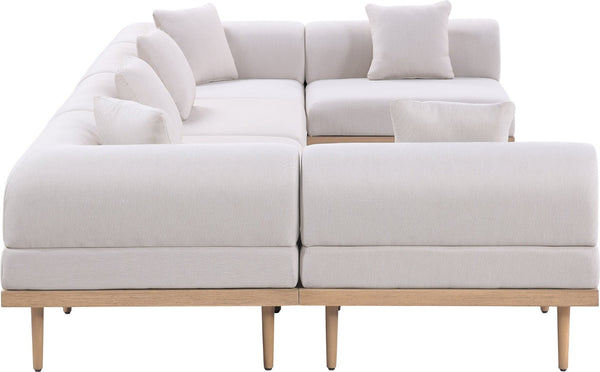 Meridian Furniture Laguna Six Piece Modular Outdoor Sectional Olefin Fabric Teak Aluminum Patio Set 55036Beige-Sec6D