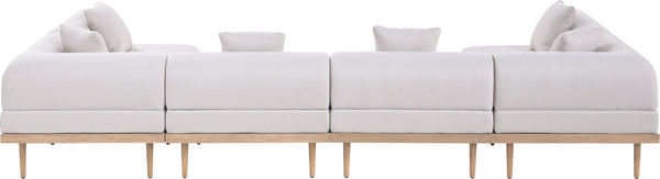 Meridian Furniture Laguna Six Piece Modular Outdoor Sectional Olefin Fabric Teak Aluminum Patio Set 55036Beige-Sec6D
