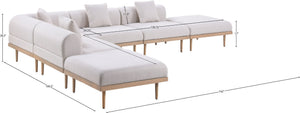 Meridian Furniture Laguna Six Piece Outdoor Modular Sectional Olefin Fabric Teak Aluminum Patio Set 55036Beige-Sec6E