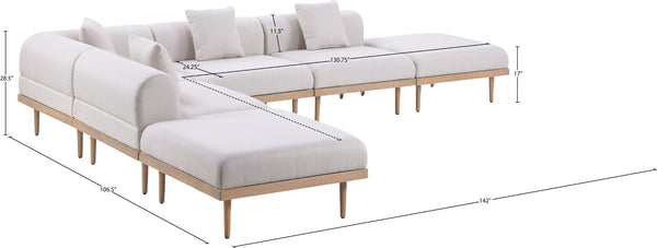 Meridian Furniture Laguna Six Piece Outdoor Modular Sectional Olefin Fabric Teak Aluminum Patio Set 55036Beige-Sec6E