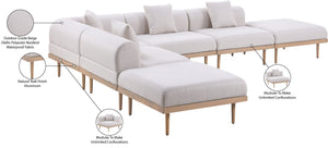 Meridian Furniture Laguna Six Piece Outdoor Modular Sectional Olefin Fabric Teak Aluminum Patio Set 55036Beige-Sec6E